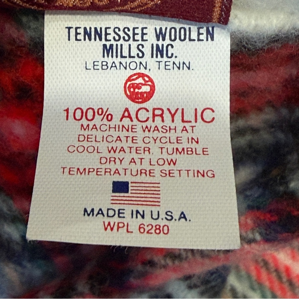 Vintage Tennessee Woolen Mills Red Plaid Stadium Blanket Acrylic USA Snuggle 74” - Picture 4 of 12